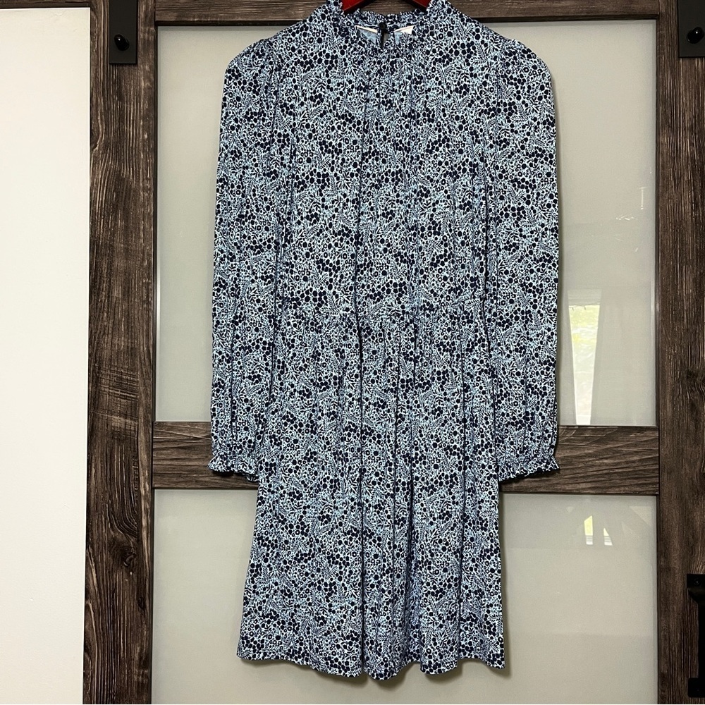 Micro-Floral Blue Prairie Peasant Mock-Neck Boden Dress w/ Pockets US Size 2 - Picture 1 of 10